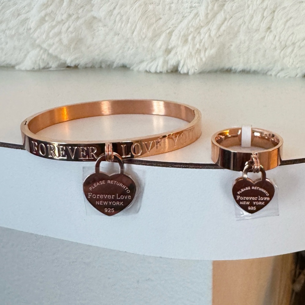 Forever Love  Rose Gold Bracelet and Ring Set